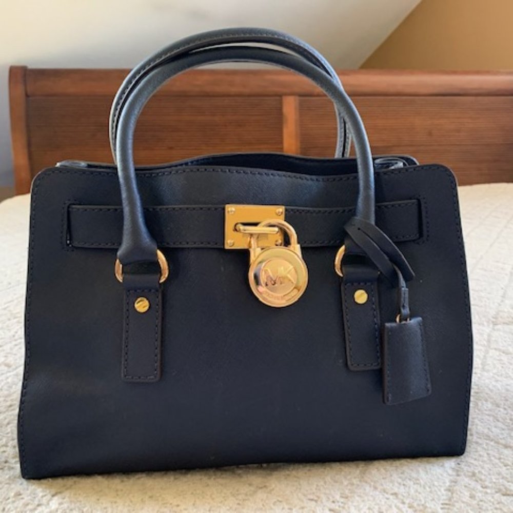 Women's Michael Kors Navy Blue Leather Satchel Handbag